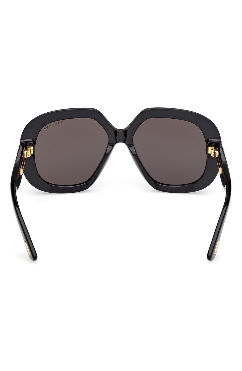 TOM FORD 56mm Geometric Sunglasses, Alternate, color, Shiny Black Beveled/ Smoke
