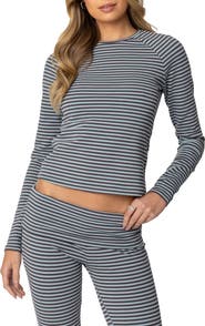 EDIKTED Kaeli Stripe Long Sleeve Crop Top