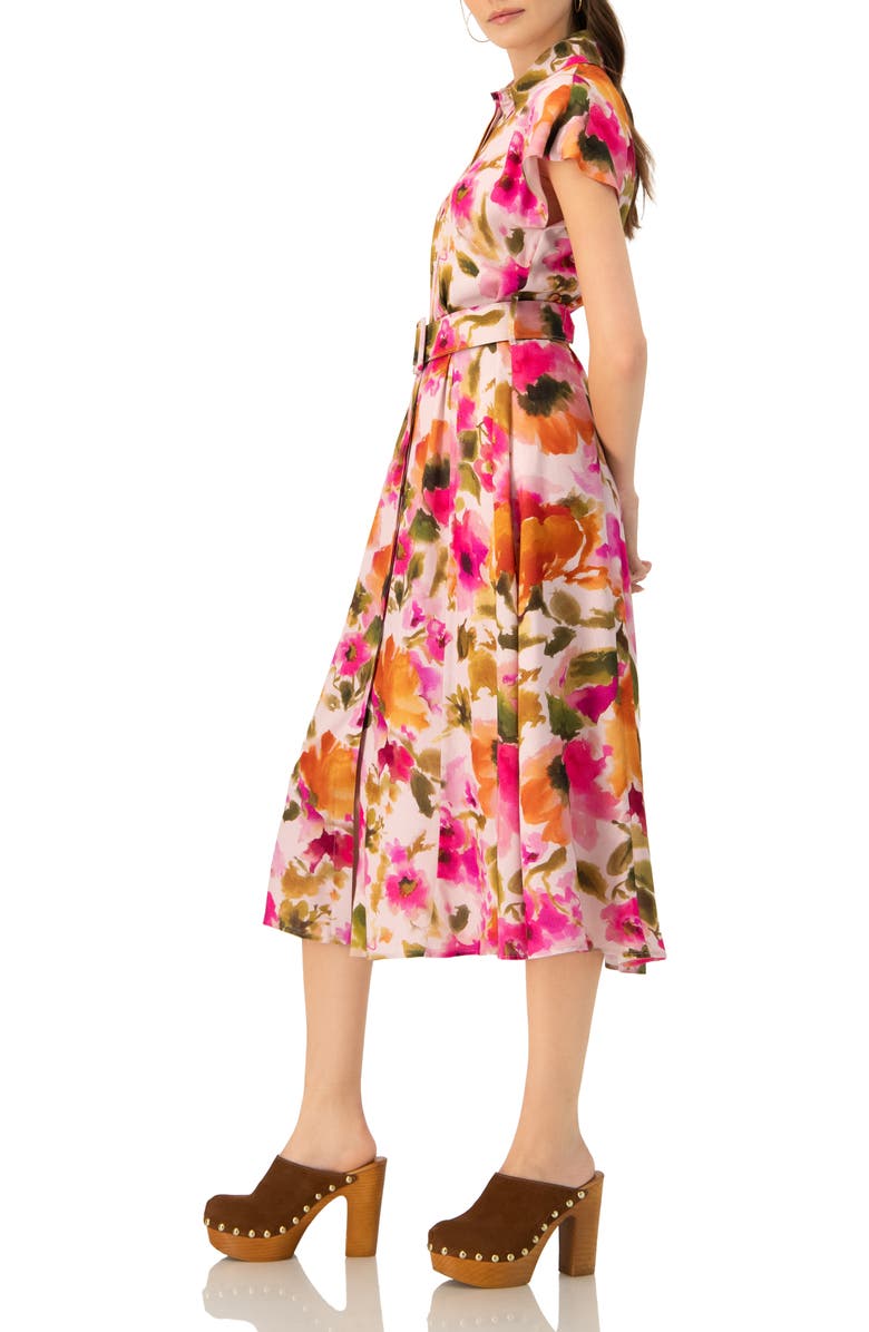 IVONNE Midi Belted Floral Print Shirt Style Dress, Alternate, color, Multicolor-Pink
