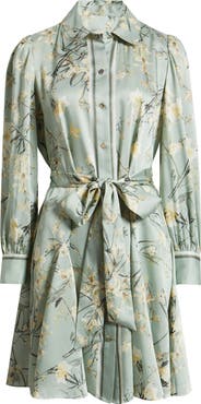 Anne Klein Long Sleeve Tie Belt Satin Twill Shirtdress