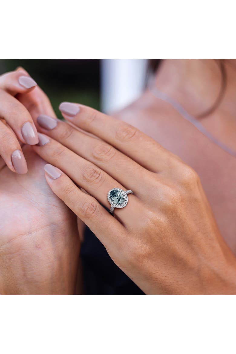 Blue & White Lab-Grown Diamond Halo Ring 14k, Alternate, color, White Gold