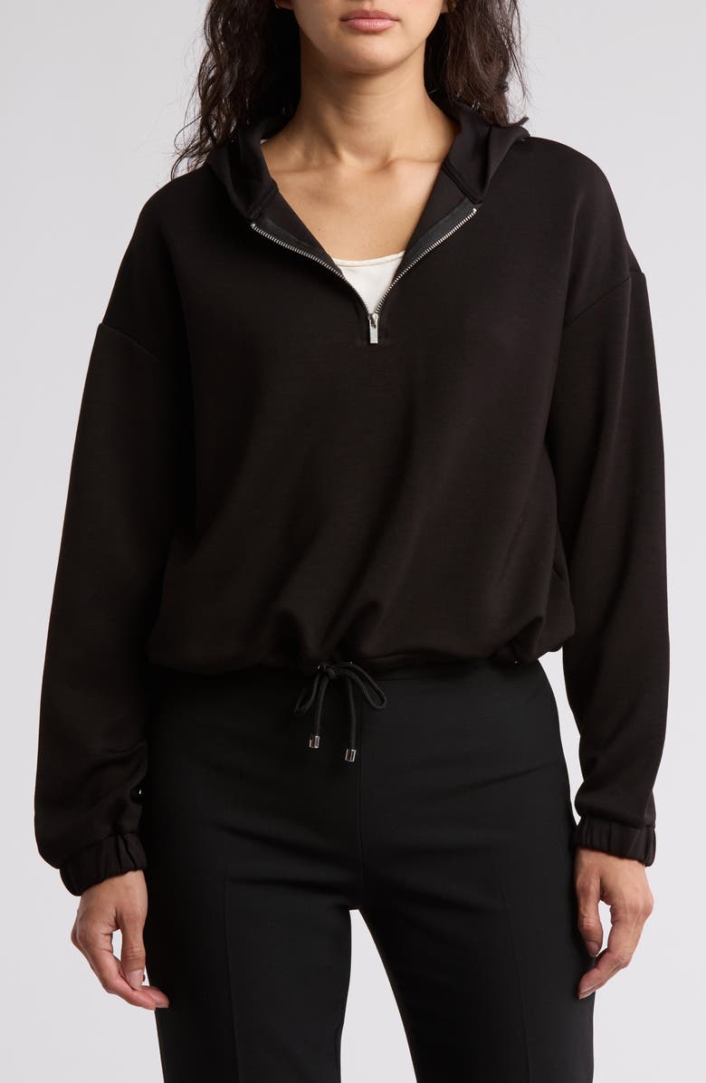 T Tahari Crop Quarter Zip Hoodie, Main, color, 