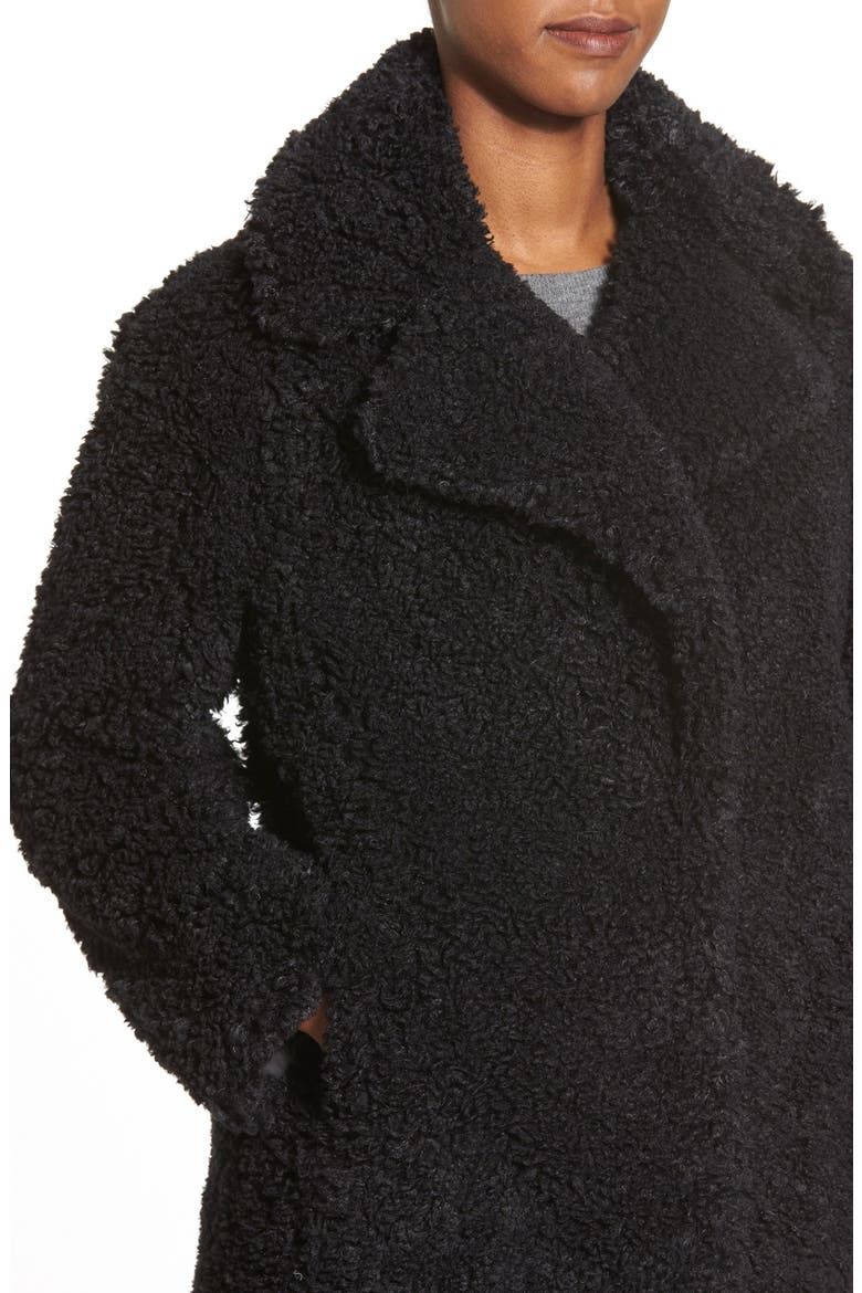 'Teddy Bear' Notch Collar Reversible Faux Fur Coat, Alternate, color, BLACK