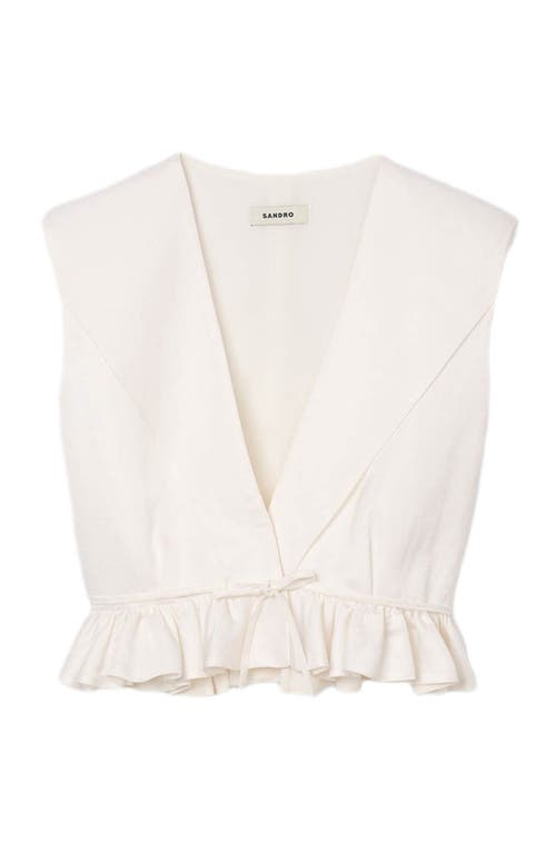 Sandro Ruffled V-neck Crop Top In White