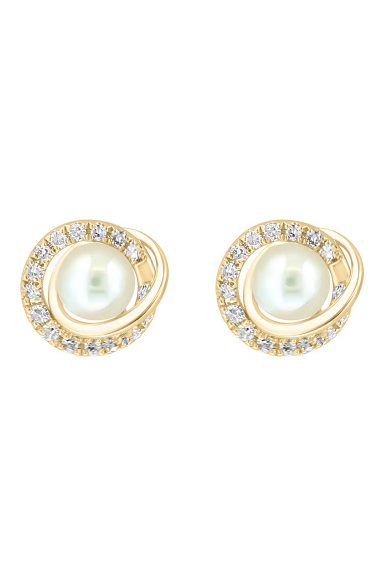 Diamond & Freshwater Pearl Stud Earrings, Main, color, GOLD/DIAMOND/ FRESHWATER PEARL