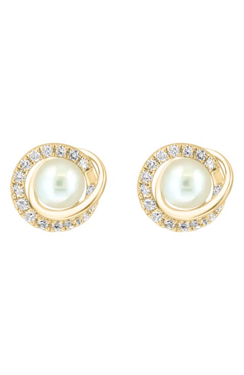Diamond & Freshwater Pearl Stud Earrings