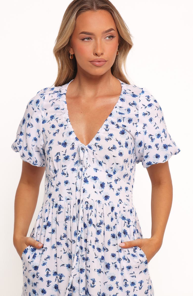 Petal & Pup Roberts Floral Puff Sleeve Cotton Midi Dress, Alternate, color, Blue Ditsy Floral