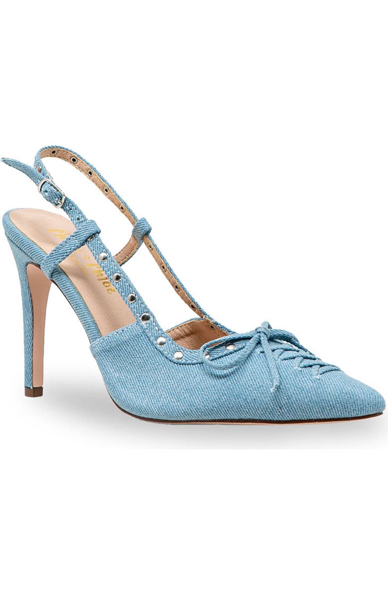 CHASE AND CHLOE Amalia Stud Slingback Pointed Toe Pump, Main, color, Denim