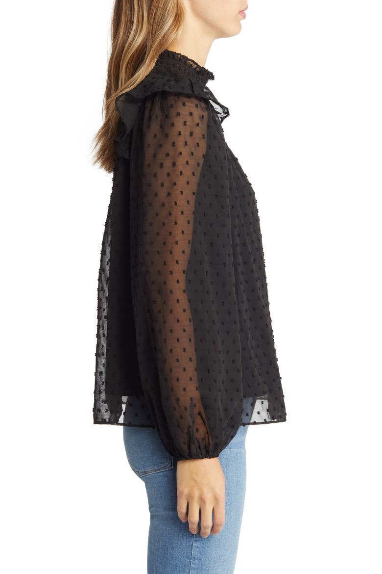 Yannis Smocked Clip Dot Blouse, Alternate, color, BLACK