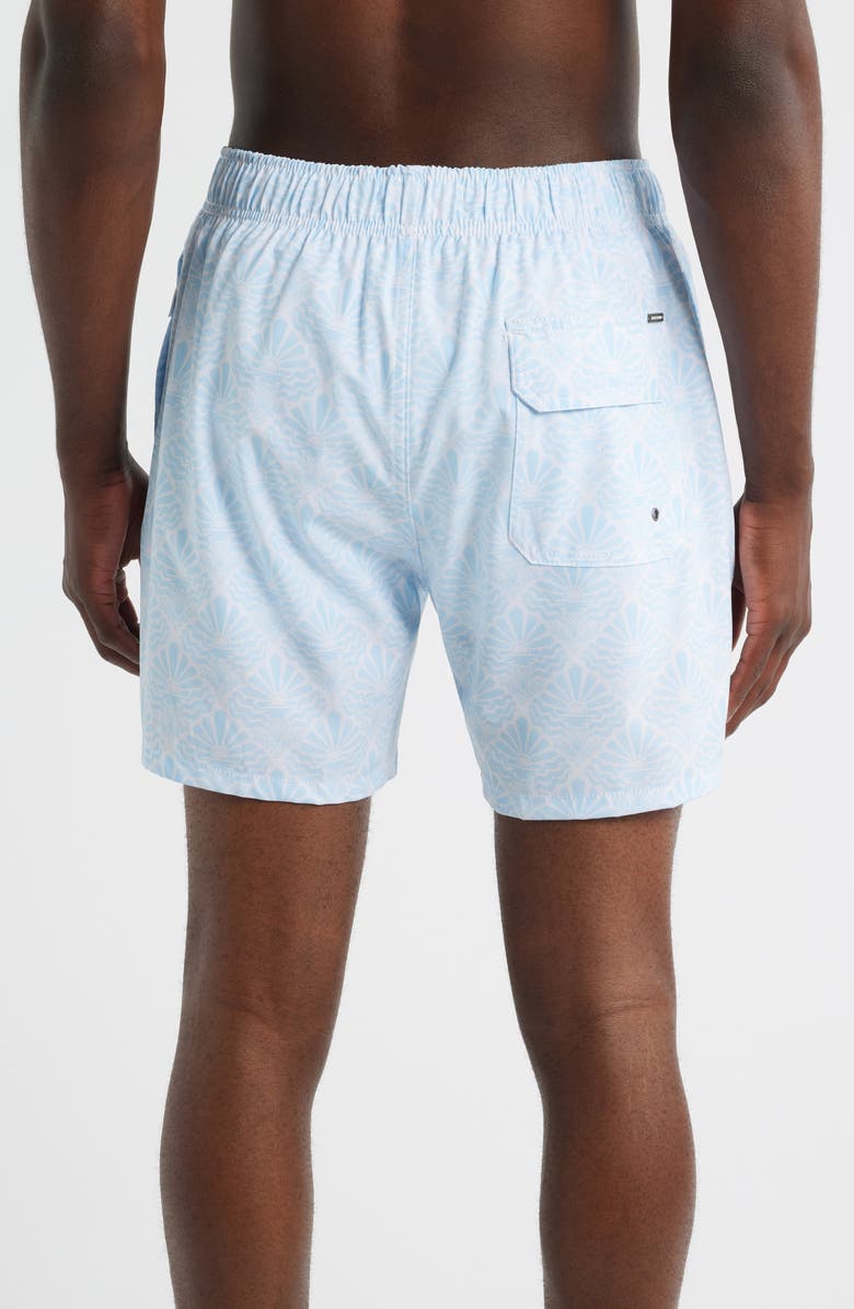 Vintage Summer Floral Water Repellent Stretch Volley Swim Trunks, Alternate, color, Light Blue