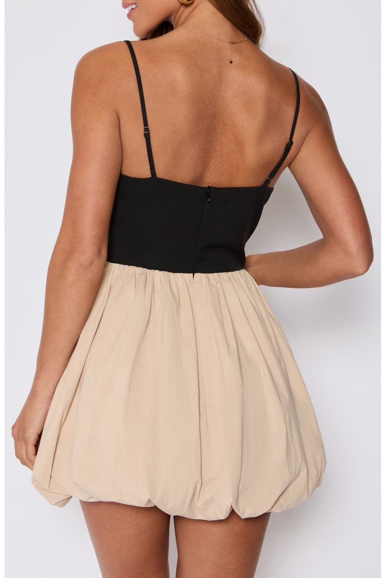 Colette Mixed Media Bubble Hem Minidress (Nordstrom Exclusive), Alternate, color, BLACK/ KHAKI