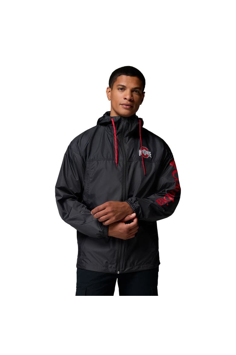 Men's Columbia  Black Ohio State Buckeyes Flash Challenger II Full-Zip Hooded Windbreaker, Main, color, Black