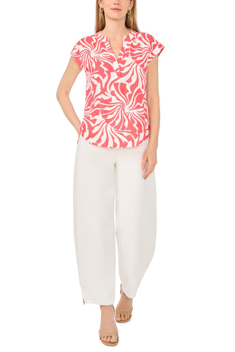 Split Neck Cap Sleeve Top, Alternate, color, CALYPSO CORAL