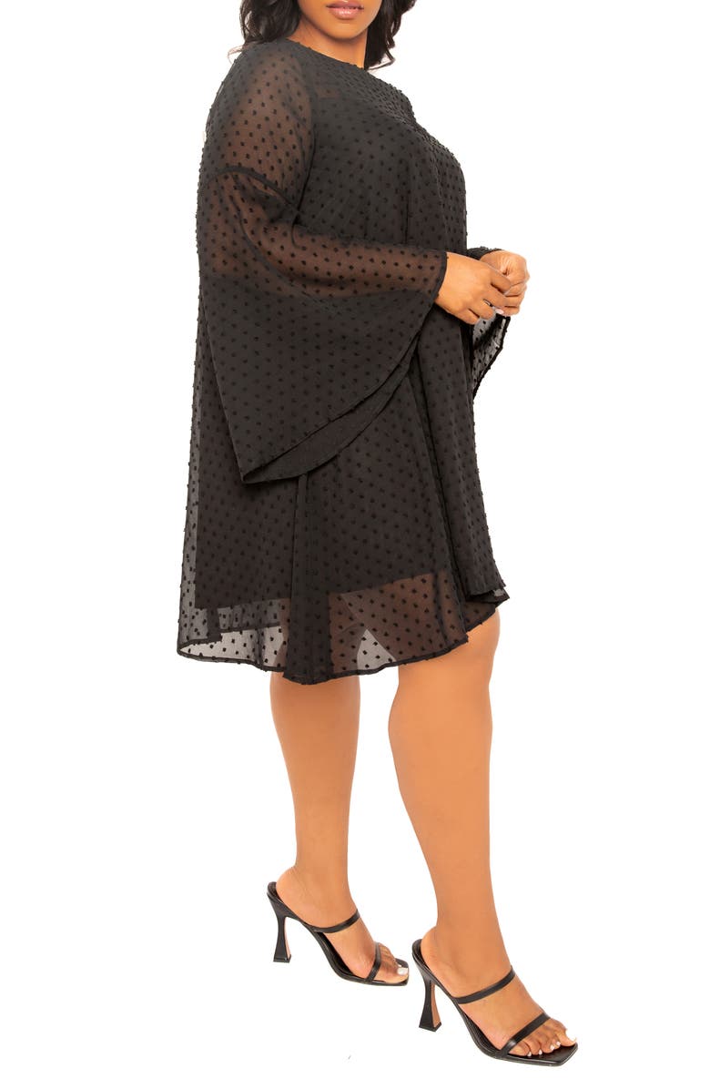 BUXOM COUTURE Swiss Dot Long Sleeve Chiffon Shift Dress, Alternate, color, Black