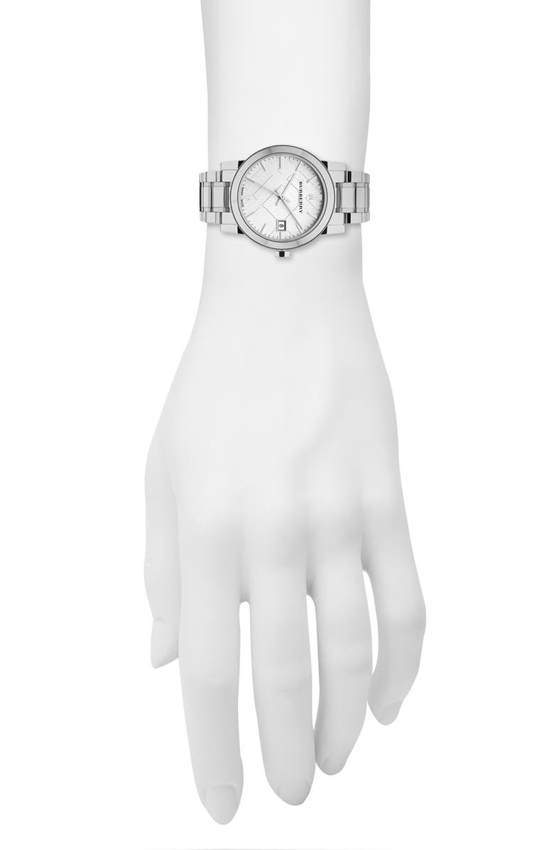 Burberry Medium Check Stamped Bracelet Watch, 34mm, Alternate, color, 