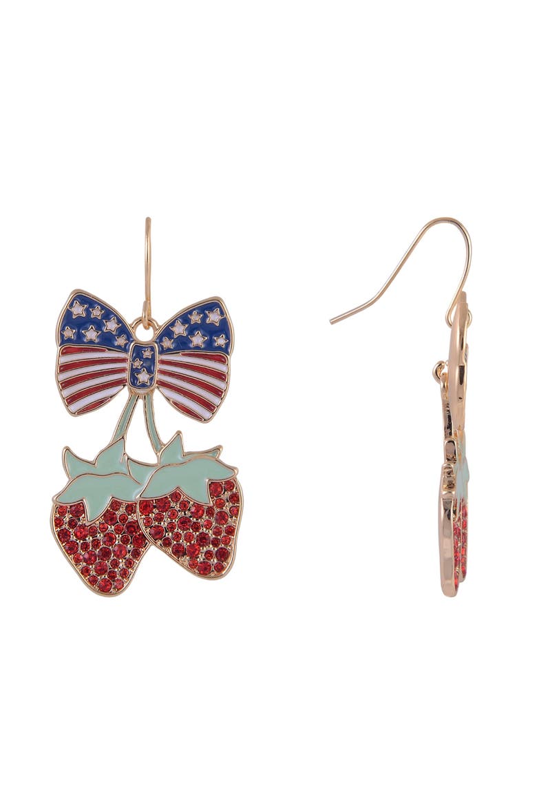 Strawberry and American Flag Bow Earring, Alternate, color, Red