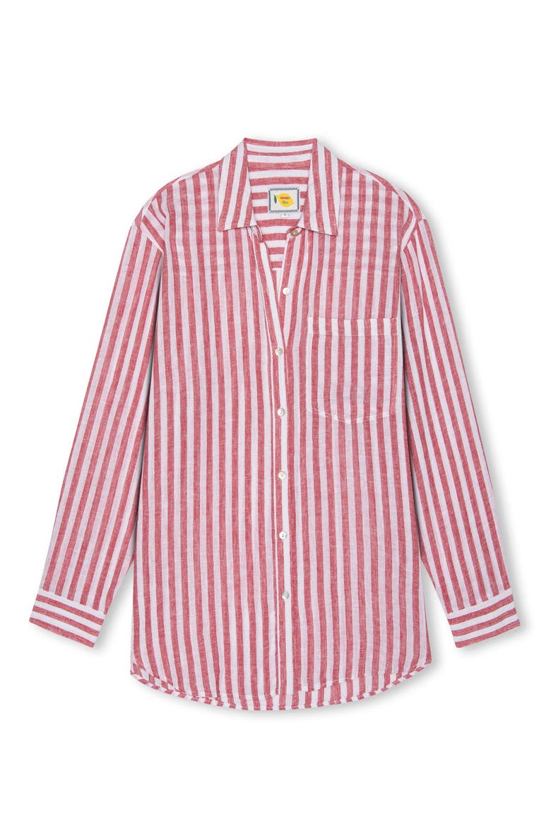 x Giadzy Giada Stripe Linen Blend Button-Up Shirt, Alternate, color, RAVELLO STRIPE