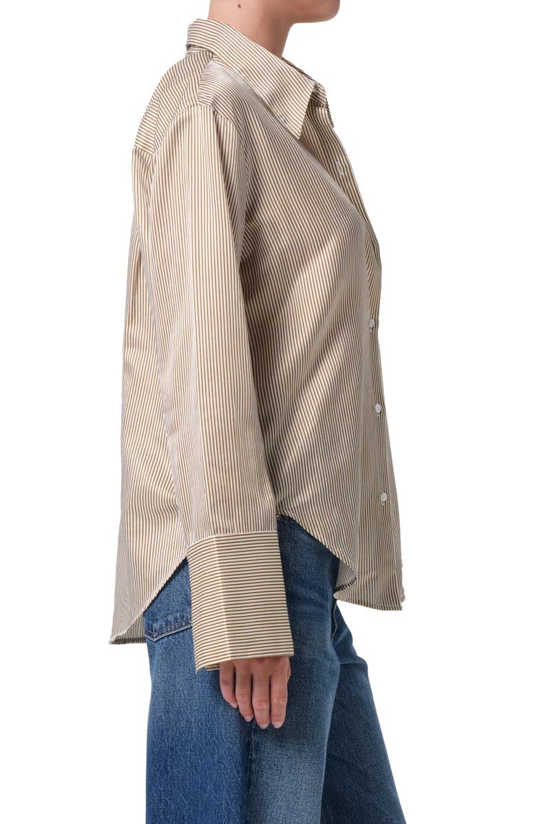 Citizens of Humanity Camilia Cotton & Silk Button-Up Shirt, Alternate, color, Bronze Strpe Khaki