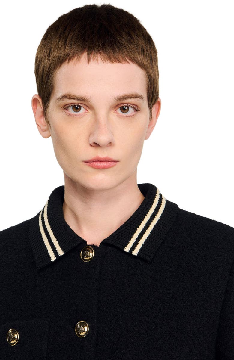 SANDRO Tweed jacket, Alternate, color, Black