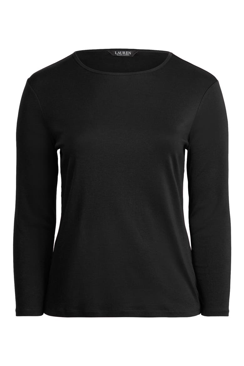 Katharin Rib Long Sleeve Stretch Cotton Top, Alternate, color, BLACK