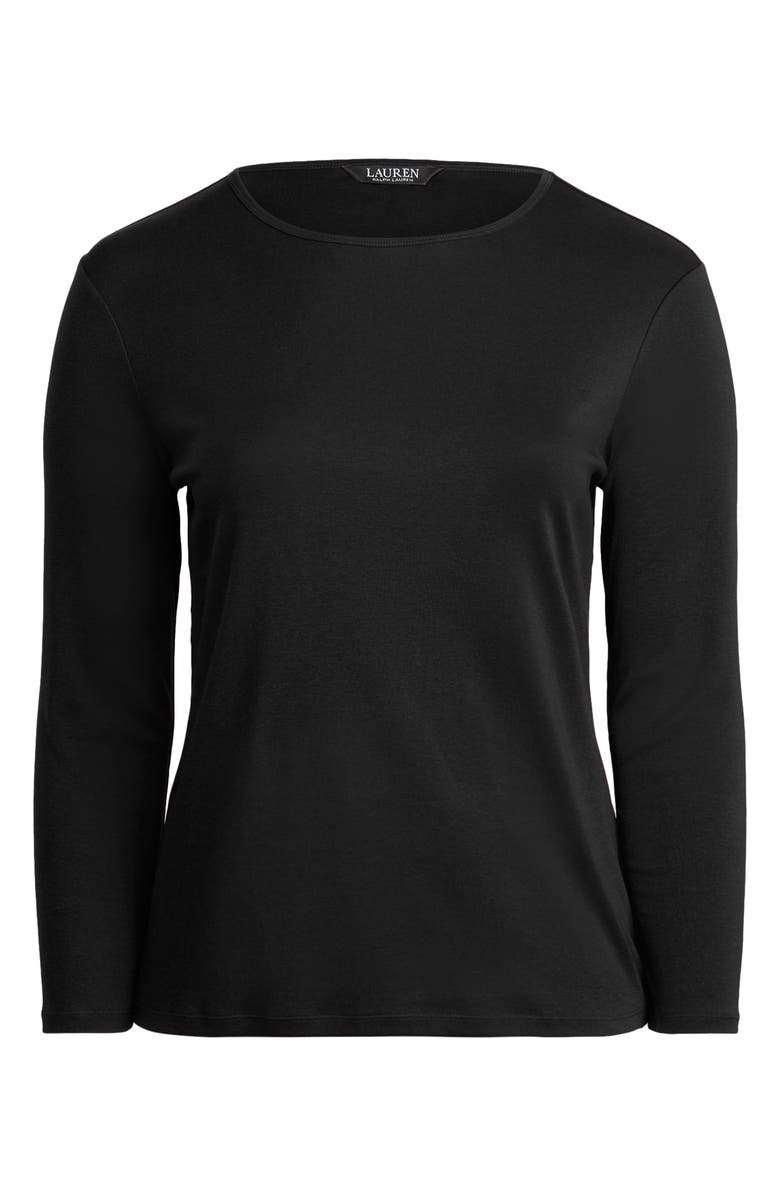 Lauren Ralph Lauren Katharin Rib Long Sleeve Stretch Cotton Top, Alternate, color, Polo Black