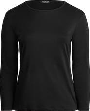 Lauren Ralph Lauren Katharin Rib Long Sleeve Stretch Cotton Top