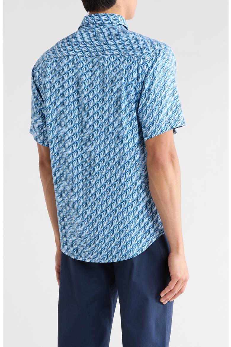 Geometric Twist Short Sleeve Silk Button-Up Shirt, Alternate, color, DEEP DEPTHS