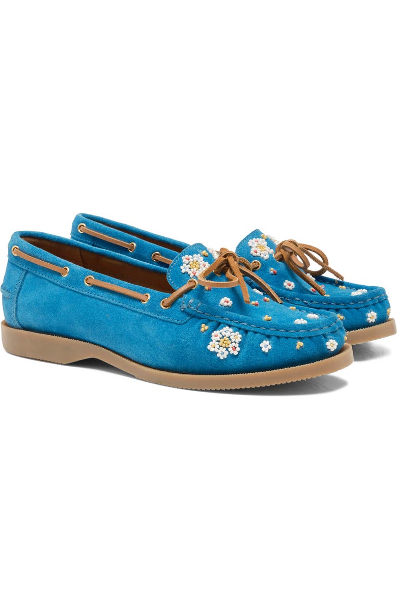 Free People Sandy Beaded Boat Shoe, Alternate, color, Emerald Tide Suede