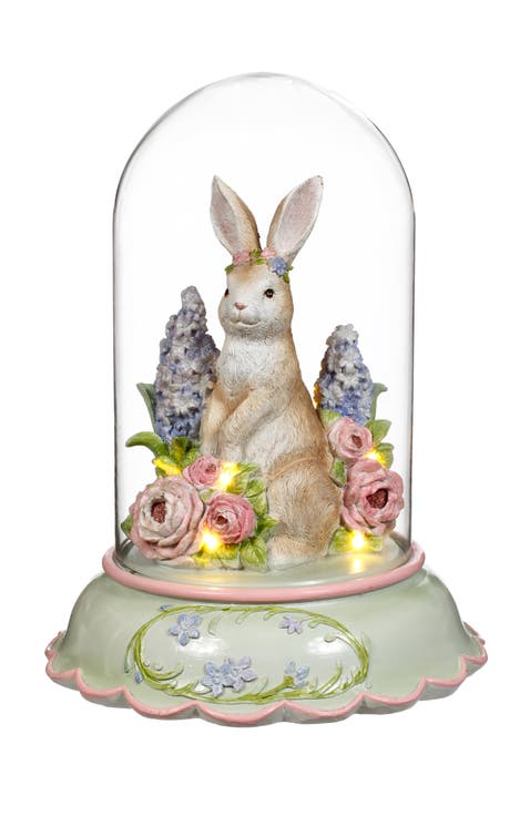 Lighted Bunny with Flower Dome