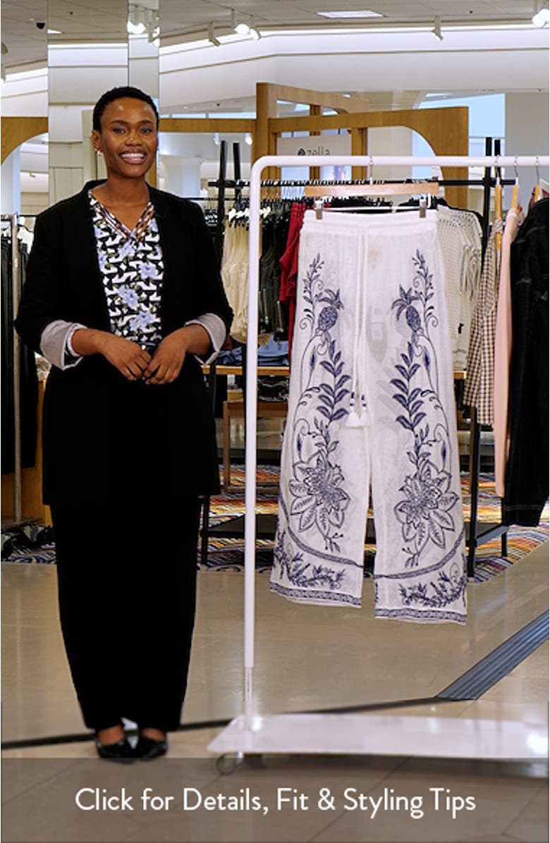 Nina Floral Embroidery Open Stitch Cover-Up Pants, sales video thumbnail