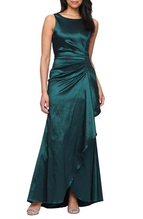 Side Ruched Satin Stretch Taffeta Gown