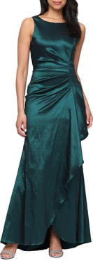 Alex Evenings Side Ruched Satin Stretch Taffeta Gown