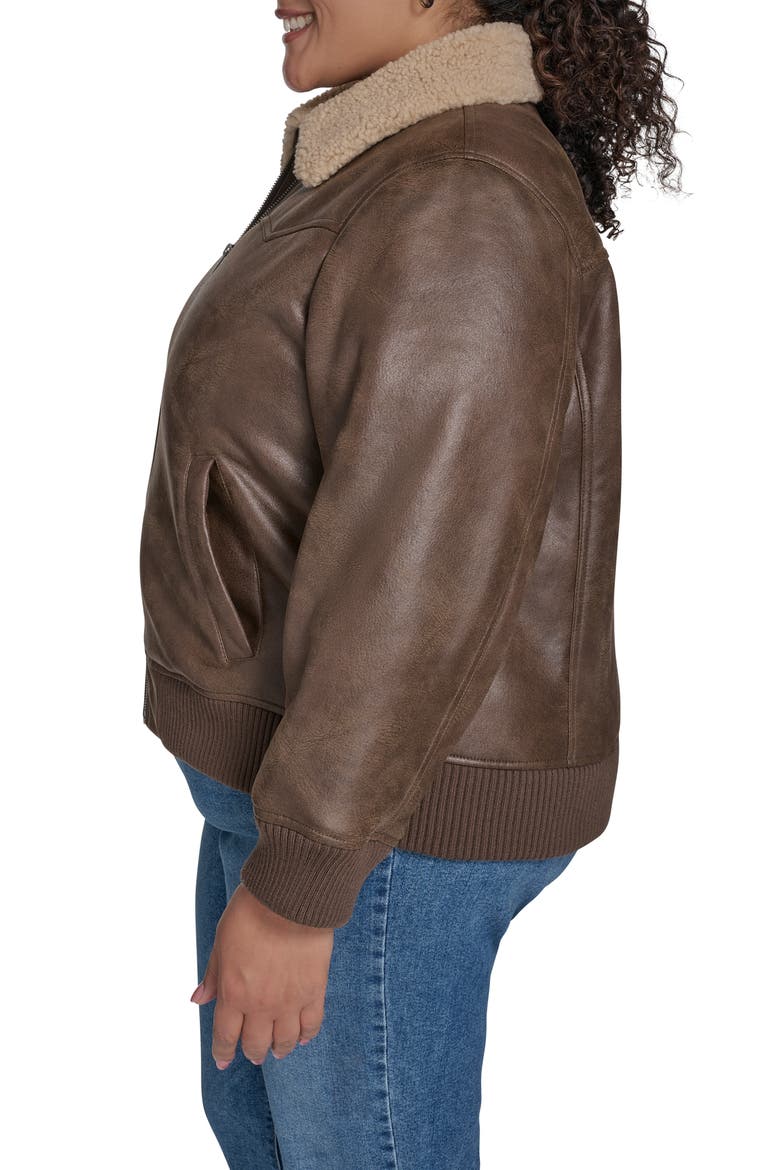 Faux Shearling Trim Faux Leather Western Bomber Jacket, Alternate, color, COFFEE