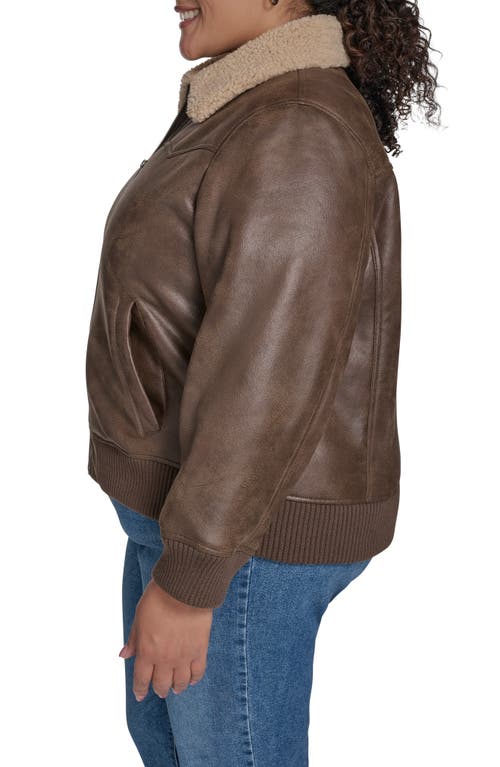 Levi's Faux Shearling Trim Faux Leather Western Bomber Jacket In Brown