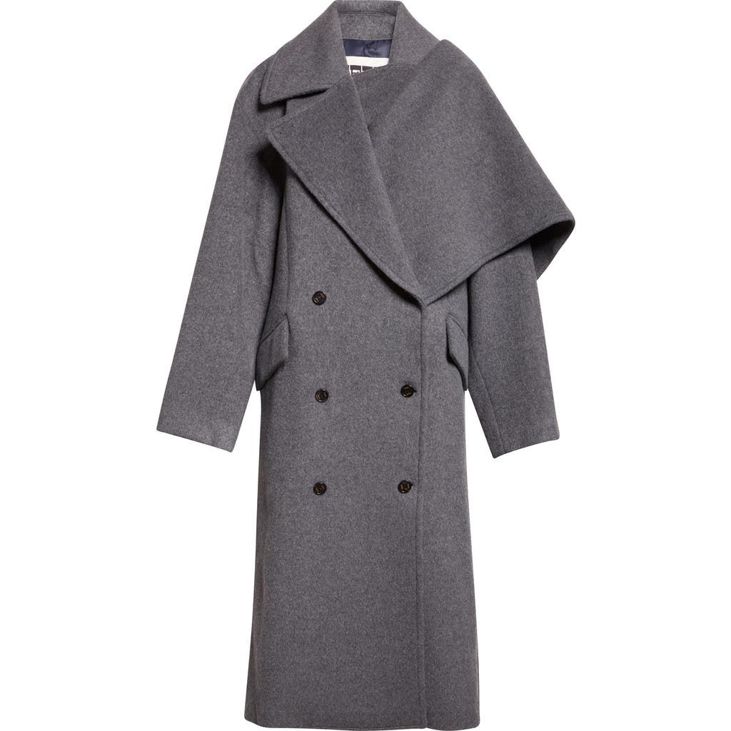 Eenk Double Breasted Wool Blend Coat With Scarf Detail In Gray