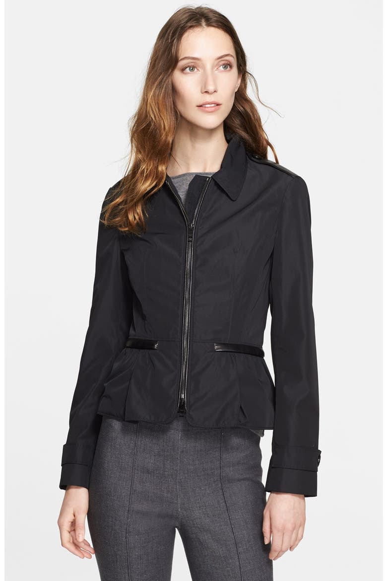 Leather Trim Taffeta Jacket, Main, color, BLACK