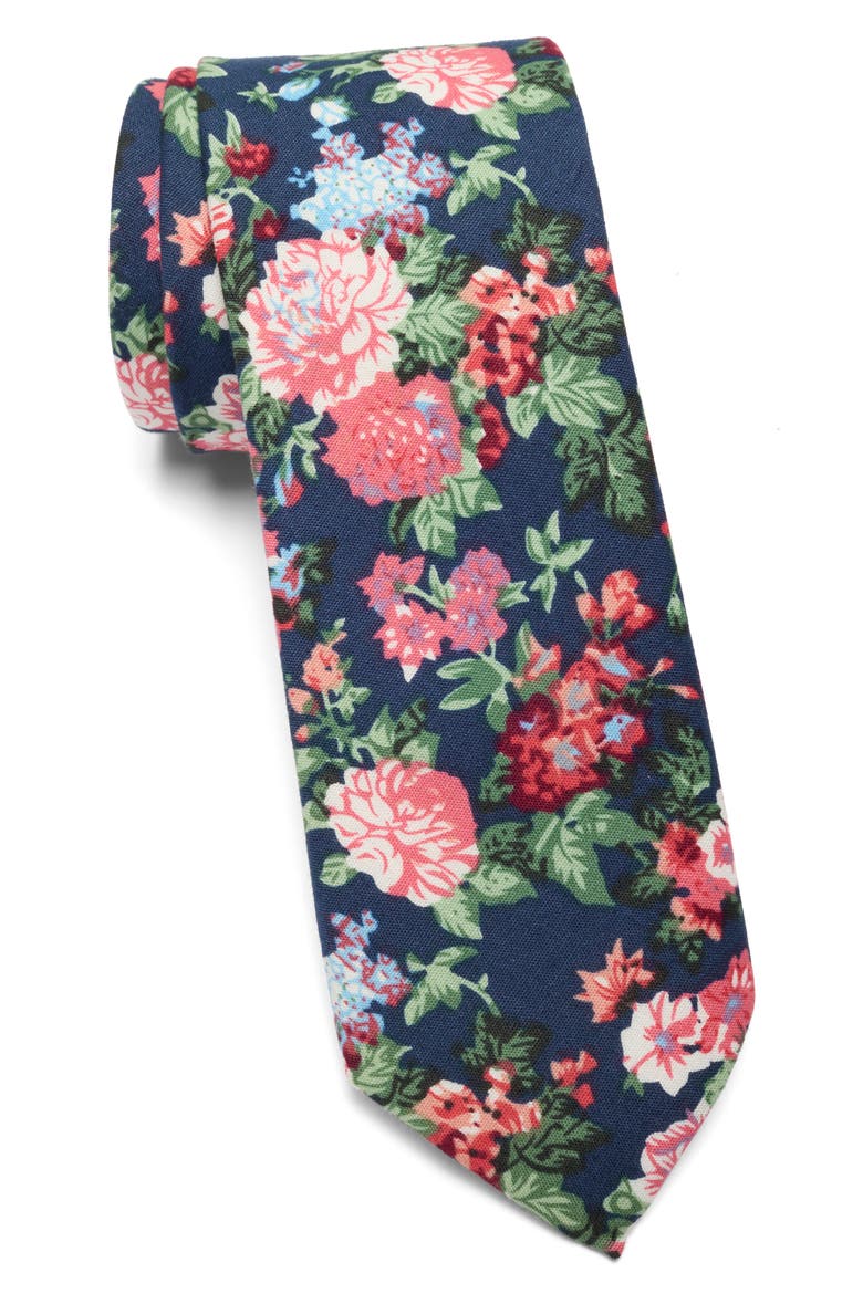 Agut Floral Cotton Tie, Main, color, NAVY