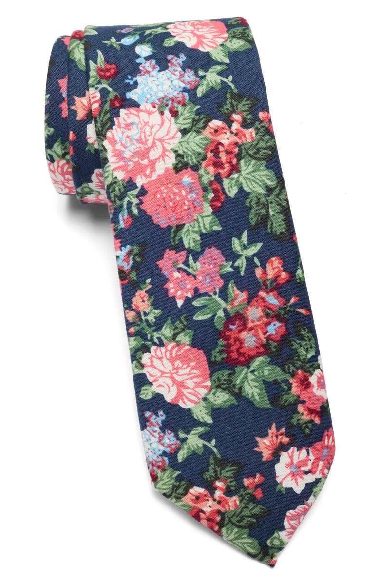 Original Penguin Agut Floral Cotton Tie, Main, color, Navy