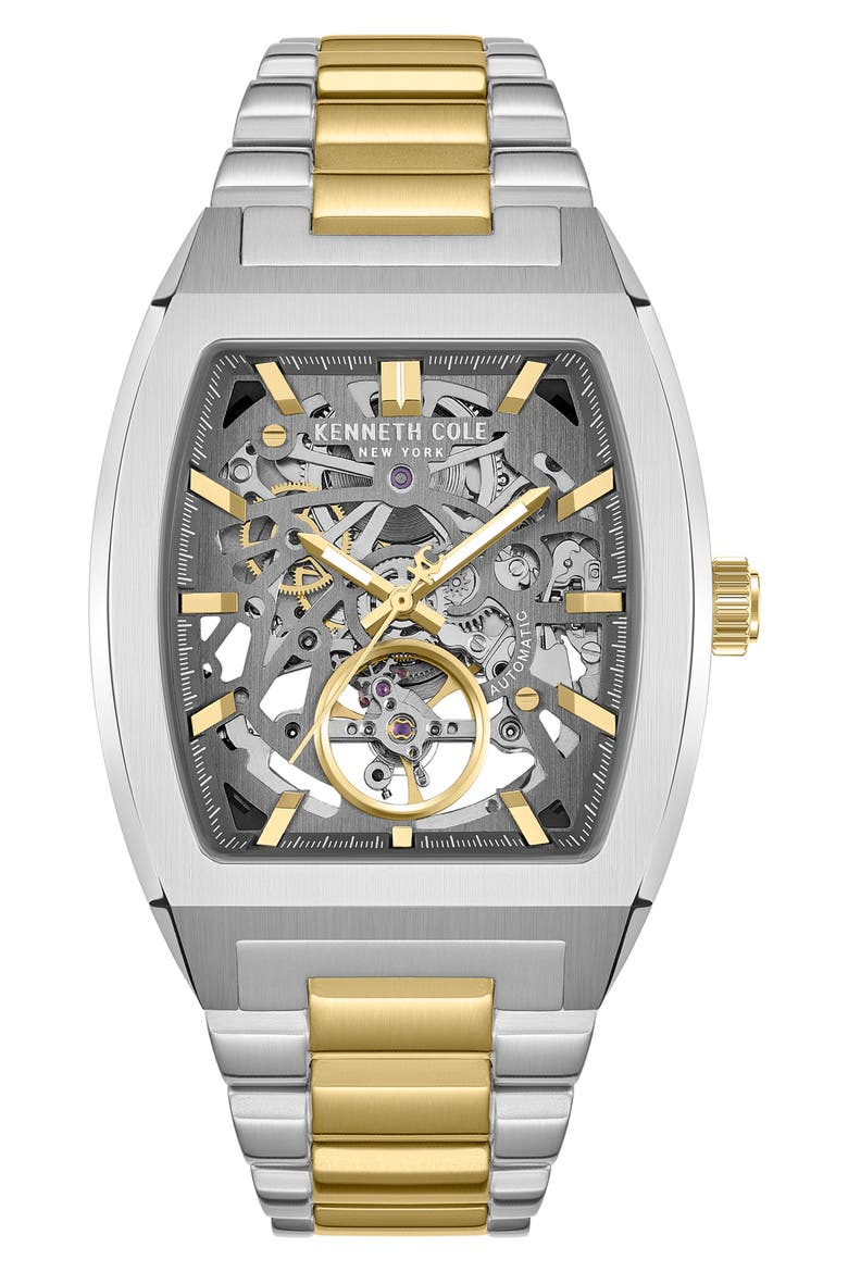 The Hollis Tonneau Skeleton Automatic Bracelet Watch, 40mm x 52.5mm, Main, color, MULTI
