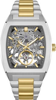 Kenneth Cole New York The Hollis Tonneau Skeleton Automatic Bracelet Watch, 40mm x 52.5mm
