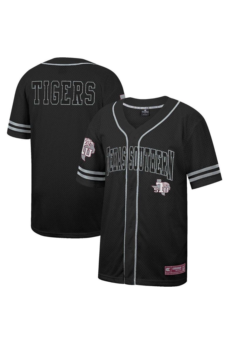 Men's Colosseum Black Texas Southern Tigers Free Spirited Mesh Button-Up Baseball Jersey, Main, color, Black