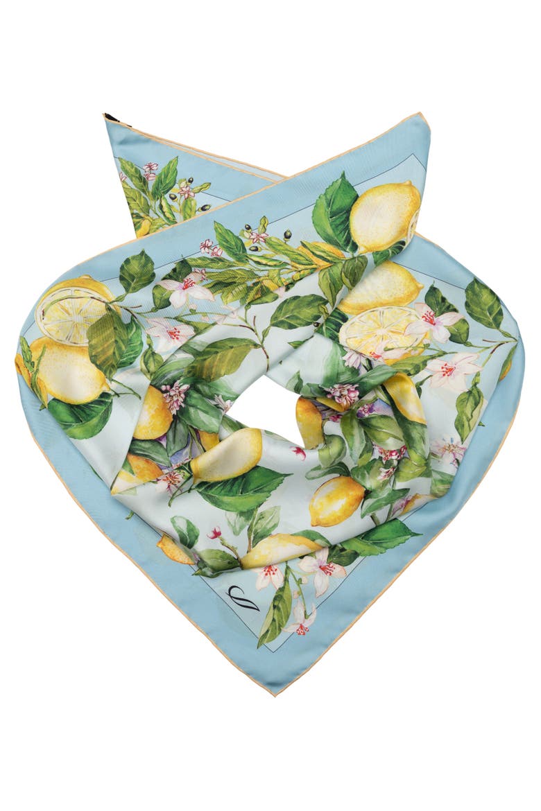 Limoni Fioriti - Silk Foulard for Women, Alternate, color, Sky Blue