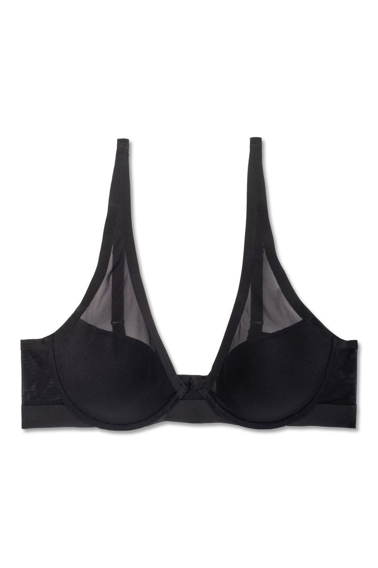 True Zen Mesh Plunge T-Shirt Bra, Alternate, color, BLACK