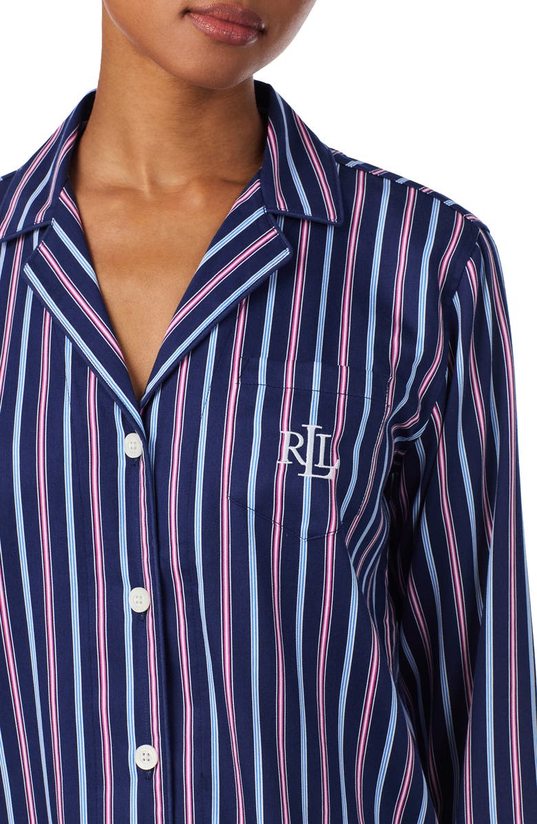 Lauren Ralph Lauren Print Cotton Blend Pajamas, Alternate, color, Navy Stripe