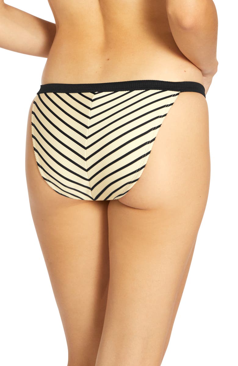 Robin Piccone Parker Stripe Rib Bikini Bottoms, Alternate, color, Ecru/ Black