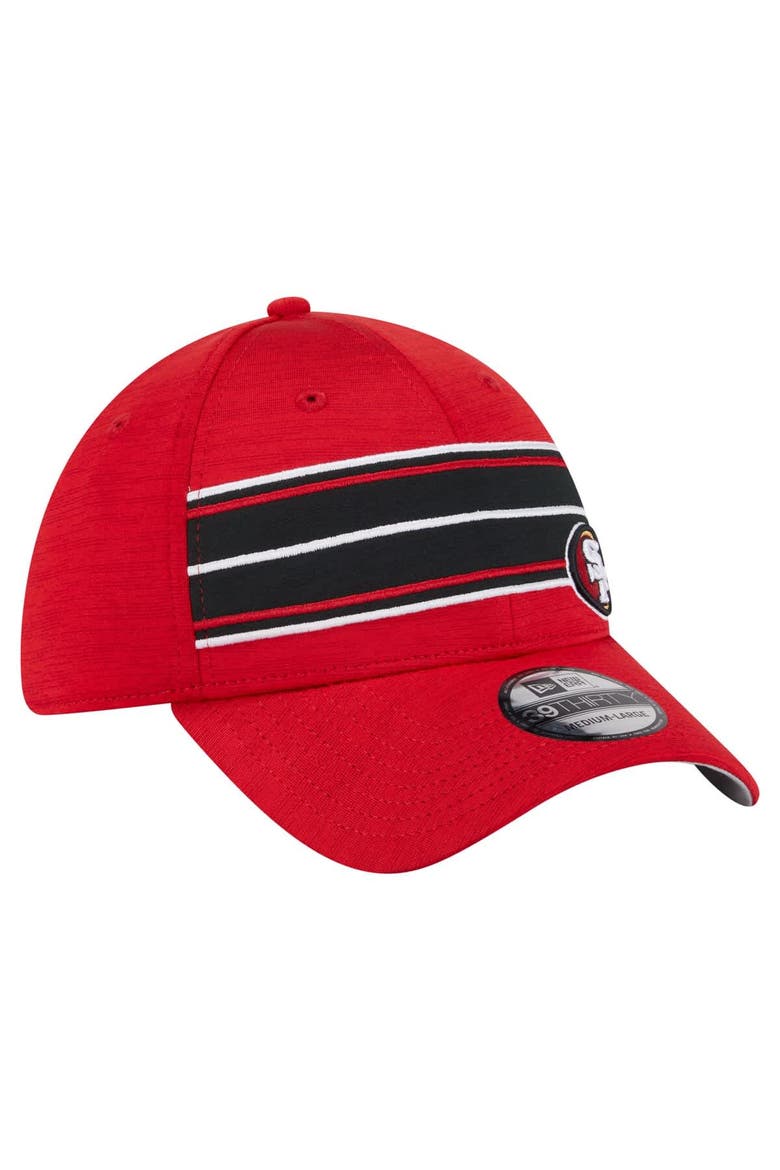 Men's New Era  Scarlet San Francisco 49ers Stripes 39THIRTY Flex Hat, Alternate, color, Scarlet