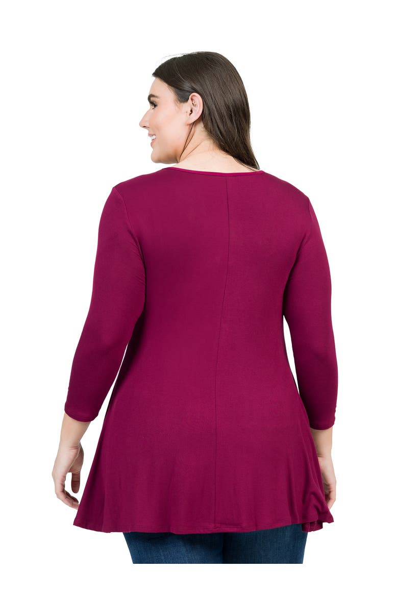 Plus Size Three Quarter Sleeve V Neck Tunic Top, Alternate, color, Wine