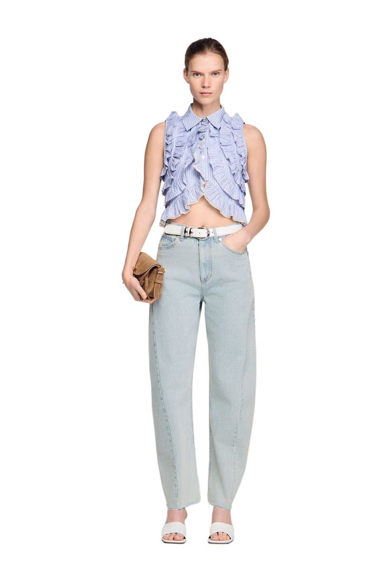 Striped ruffled shirt, Alternate, color, Bleu / marine