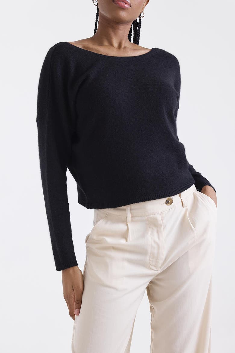Leyla Low Back 100% Cashmere Sweater, Alternate, color, BLACK