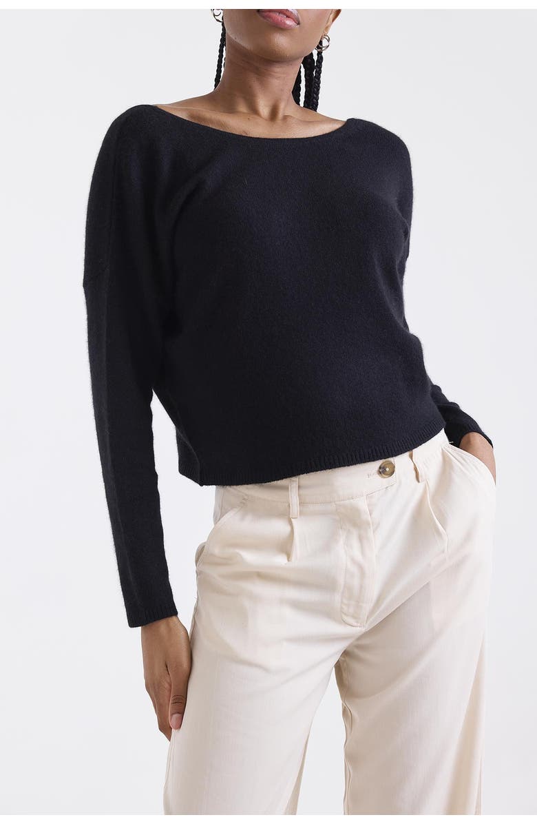 1982 Leyla Low Back 100% Cashmere Sweater, Alternate, color, Black